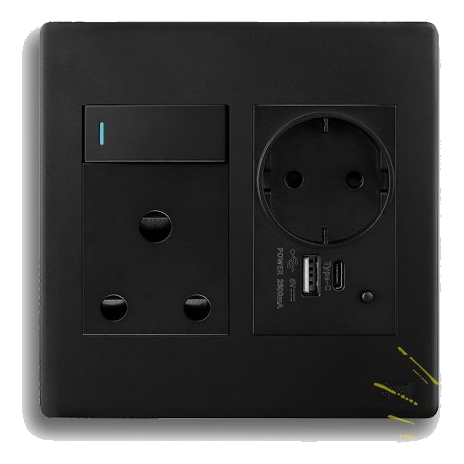 Synerji Deco Sysso4X4Usbshdmb 4X4 Sa+Schuko+Usb Socket, Matt Black