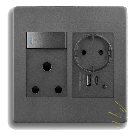 Synerji Deco Sysso4X4Usbshdmg 4X4 Sa+Schuko+Usb Socket, Matt Grey
