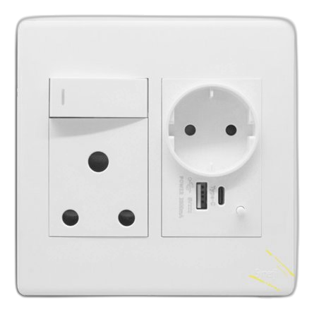 Synerji Deco Sysso4X4Usbshdw 4X4 Sa+Schuko+Usb Socket, White