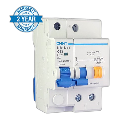 Chint Nb1L 2 Pole 6Ka 20Amp Earth Leakage + Overload