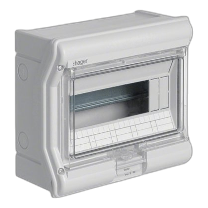 Hager Ve110L 10 Way Pvc Surface Mount Din Rail Db Board, Ip55