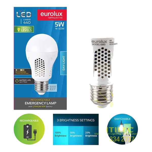 Eurolux Led Rechargable Daylight E27 5w