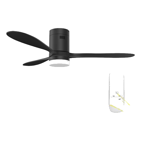 Solent Hugger Black Wood Ceiling Fan + Led Light + Remote