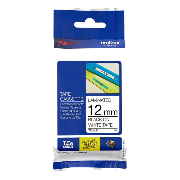 Brother TZe-231 Black on White Laminated Tape 12mm