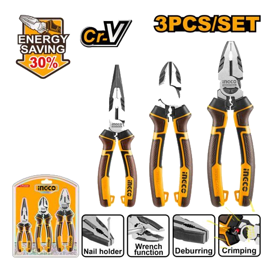 Ingco Hkhlps2831 3 Piece High Leverage Pliers Set