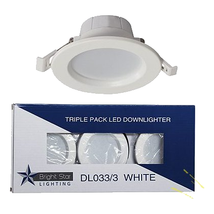 Bright Star Dl033/3 White 100Mm Cool White Fixed Downlight, 3 Pack