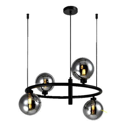 Huayi Kp11229-4 Matt Black & Smoked Glass Black Pendant